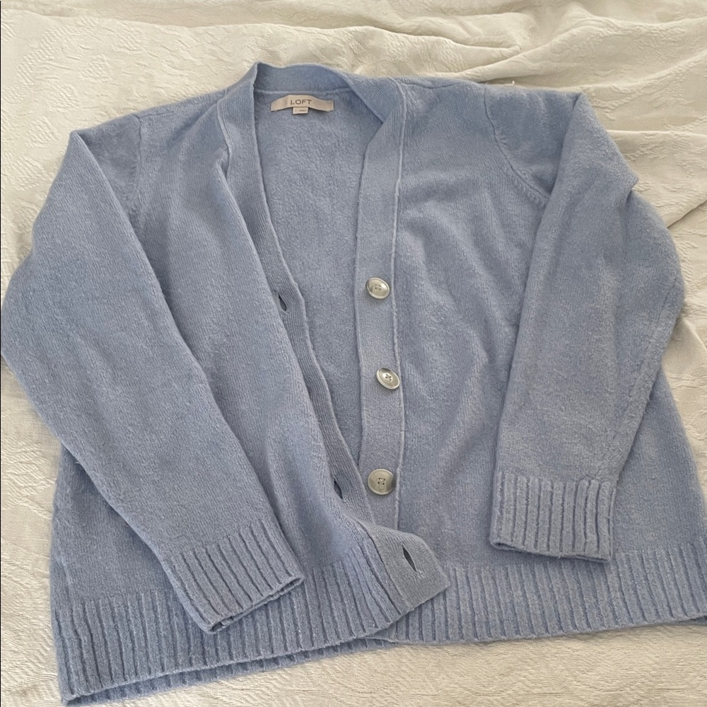 LOFT Soft Blue Button-Up Cardigan
